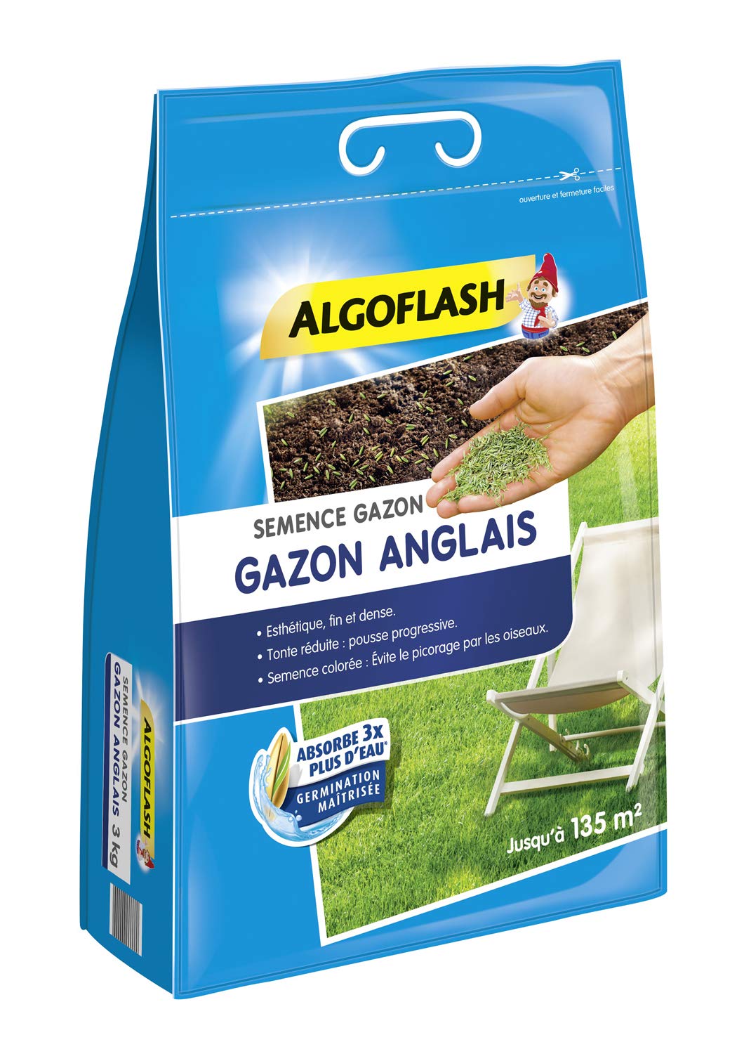 ALGOFLASH Semence Gazon Anglais, 3 Kg, Jusqu'à 135 m², SEMENG3