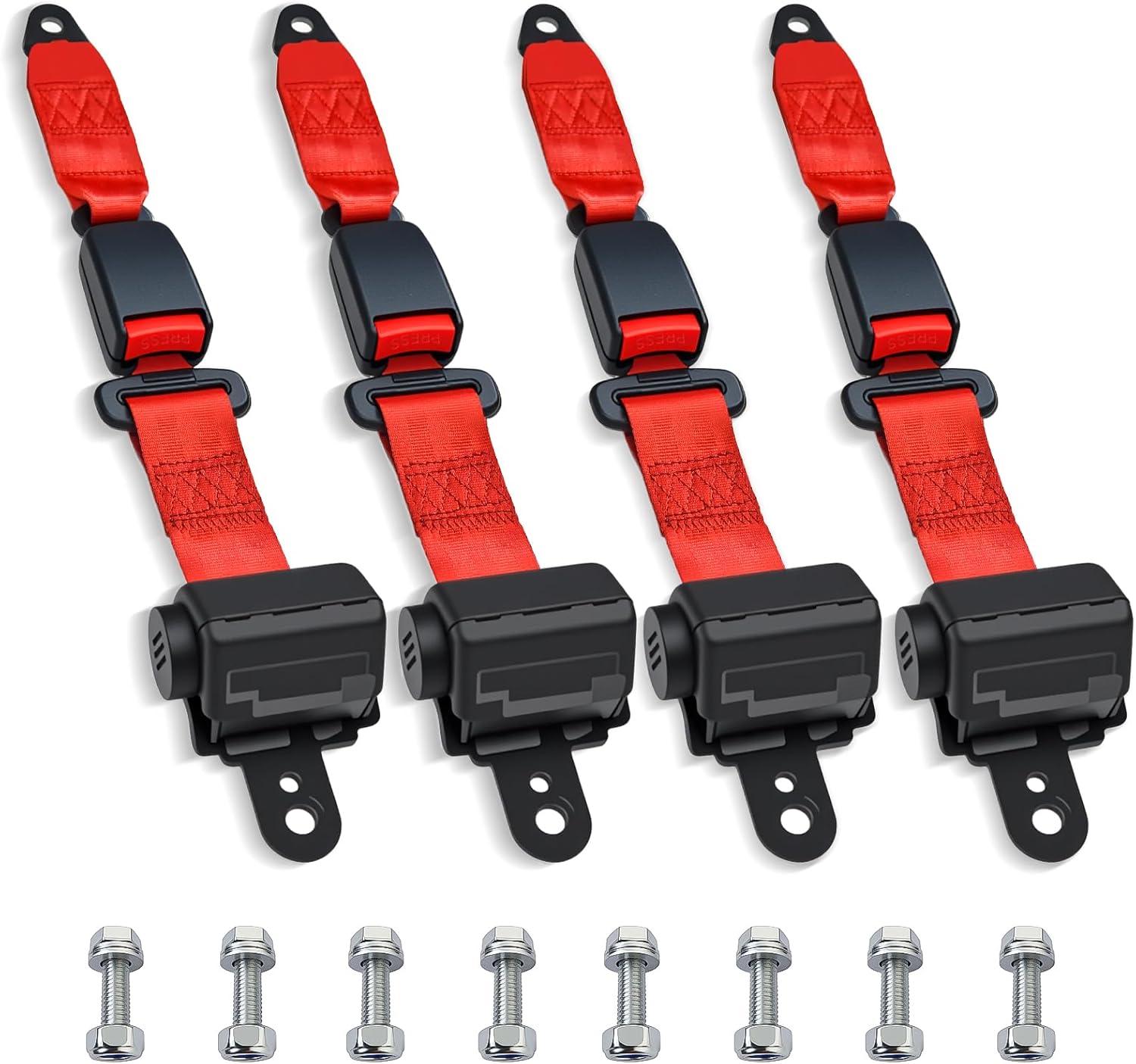 Orle Oko Retractable Golf Cart Seat Belts 4-Pack Red - Universal Fit for EZGO TXT RXV, Yamaha, Club Car DS Precedent - Safety for Front Rear Seats