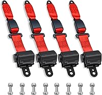 Orle Oko Retractable Golf Cart Seat Belts 4-Pack Red - Universal Fit for EZGO TXT RXV, Yamaha, Club Car DS Precedent - Safety for Front Rear Seats