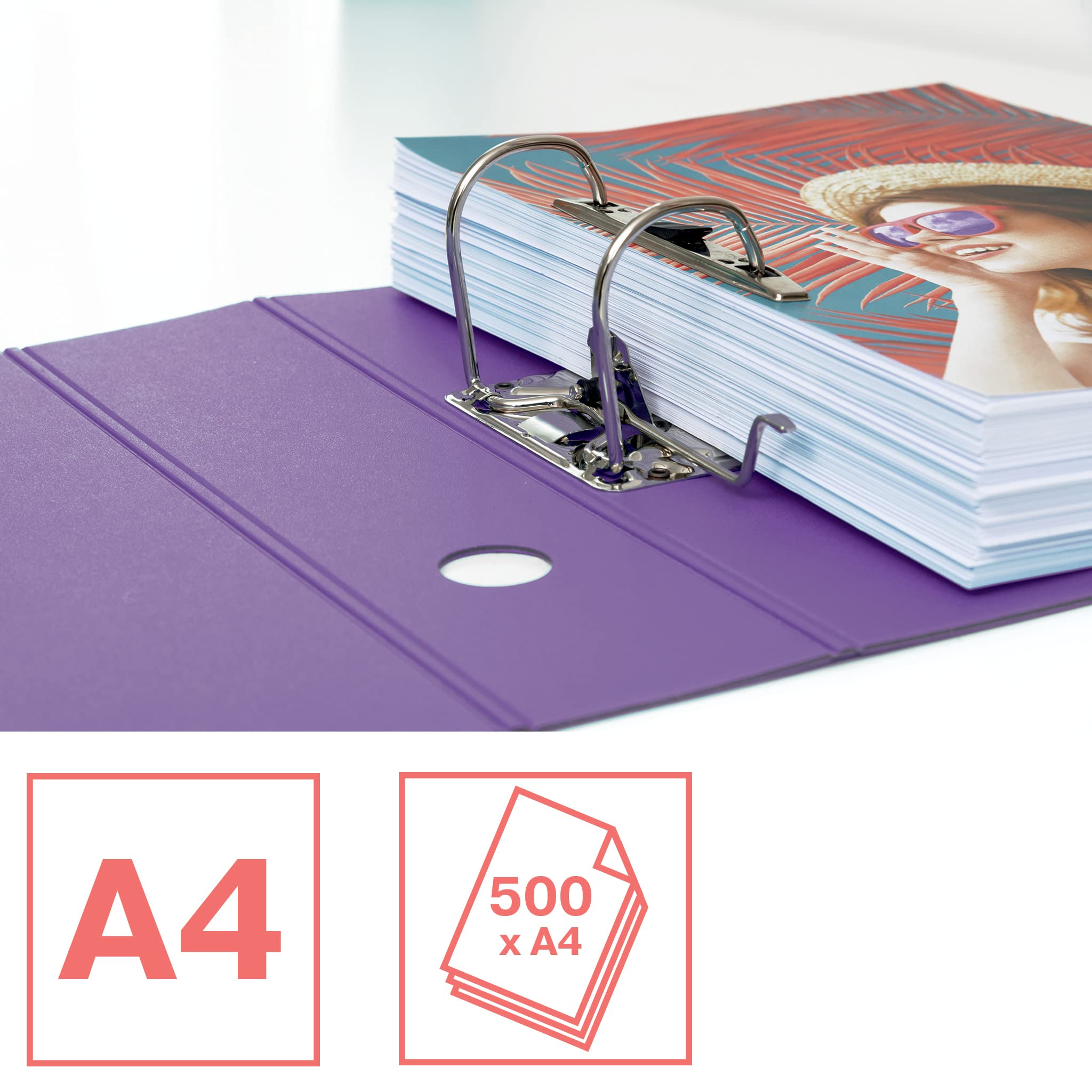 Esselte A4-Ordner, 5er Pack, 500 Blatt Kapazität, 82 mm Rückenbreite, leichtgewichtiger A4-Ordner für Zuhause/Büro, zur Schreibtischorganisation, Colour'Breeze Serie, Lavendel, 628428