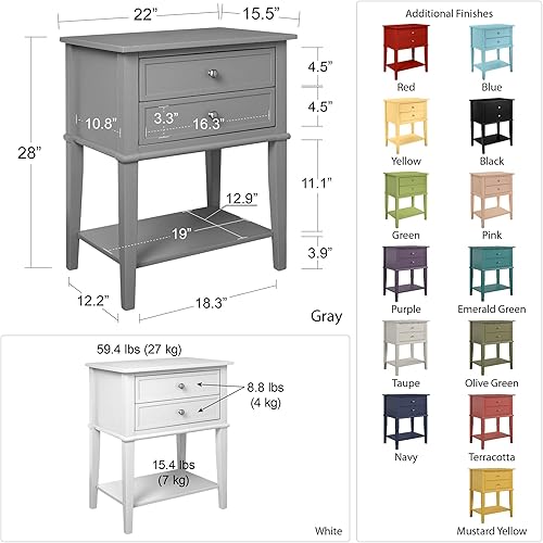 Miniatura 16 de Ameriwood Home Franklin Accent mesa con 2 cajones Gris,Negro -,Blanco,Rosado