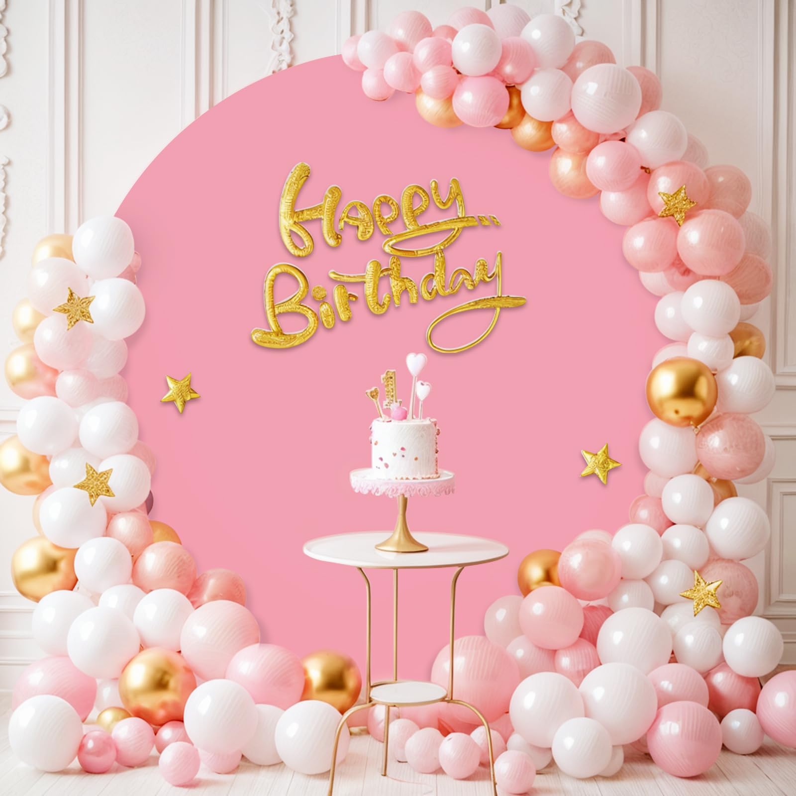 Babenest 6.6FT Dusty Pink Round Backdrop Cover, Two-Sided Spandex Circle Balloon Arch Stand Cover for Party Wedding Ceremony Birthday Baby Shower Anniversary Decoration