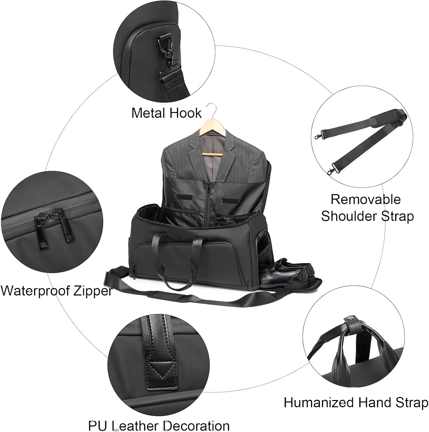 seyfocnia Convertible Garment Bag for Travel, Carry on Garment Waterproof Suit Duffle Bag with Shoe Compartment - 3 in 1 Travel Garment Bag for Men Women