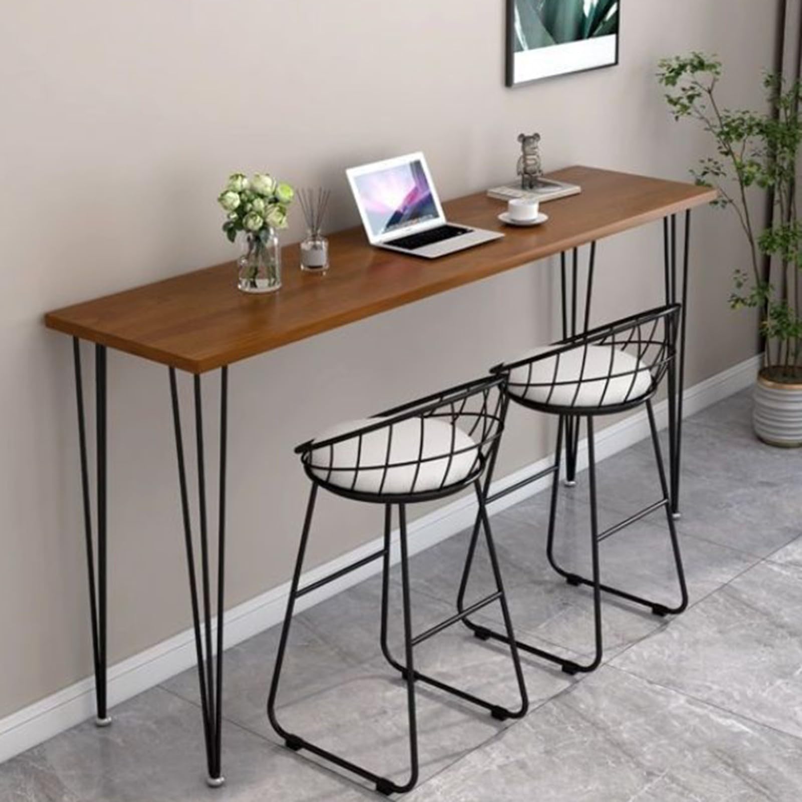 Bartisch Kneipentisch Hohe Thekenhöhe Esstisch Konsolentisch Aus Massivholz Mit Metallbeinen Schmale Thekenhöhe Für Küche Wohnung Balkon Café C,100 * 35 * 100