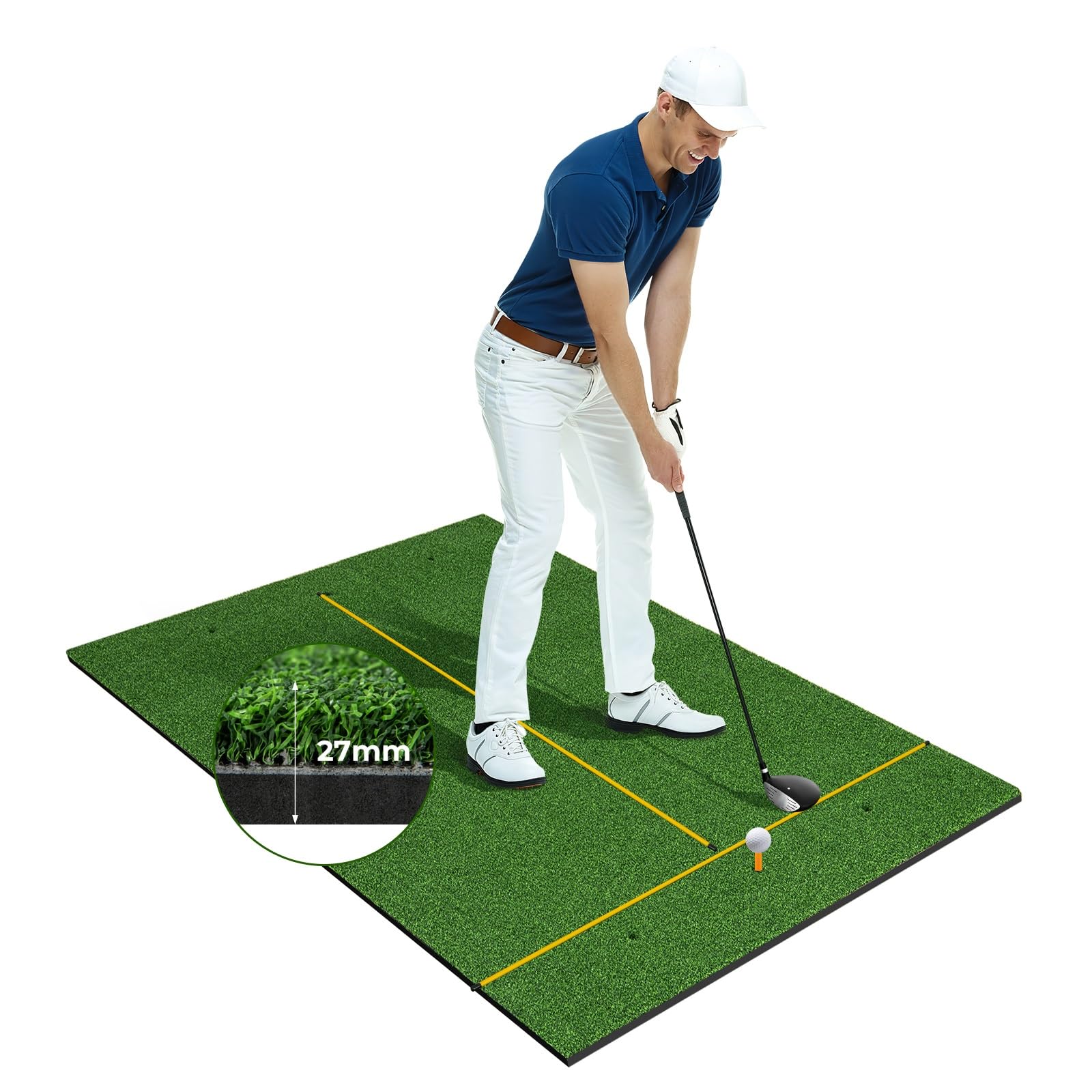 COSTWAY Tappetino da Allenamento Golf, Tappetino da Allenamento 3-in-1 con Erba Sintetica, 2 Punte da Golf, 2 Astine di Allineamento, Fori Preforati per le Punte, per Uomini e Donne