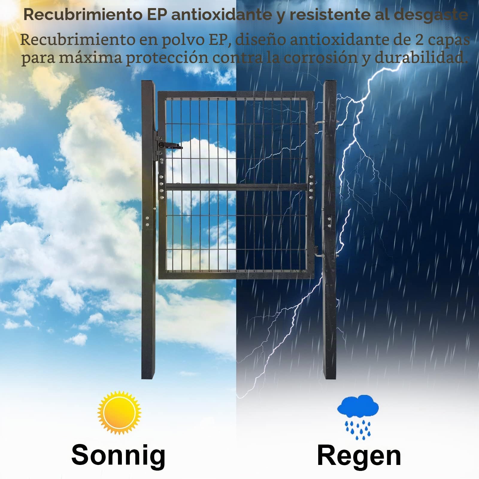 UISEBRT Puerta de jardín de acero galvanizado, antracita, puerta de jardín, con postes y cerradura, puerta de jardín, puerta (150 * 100 cm)