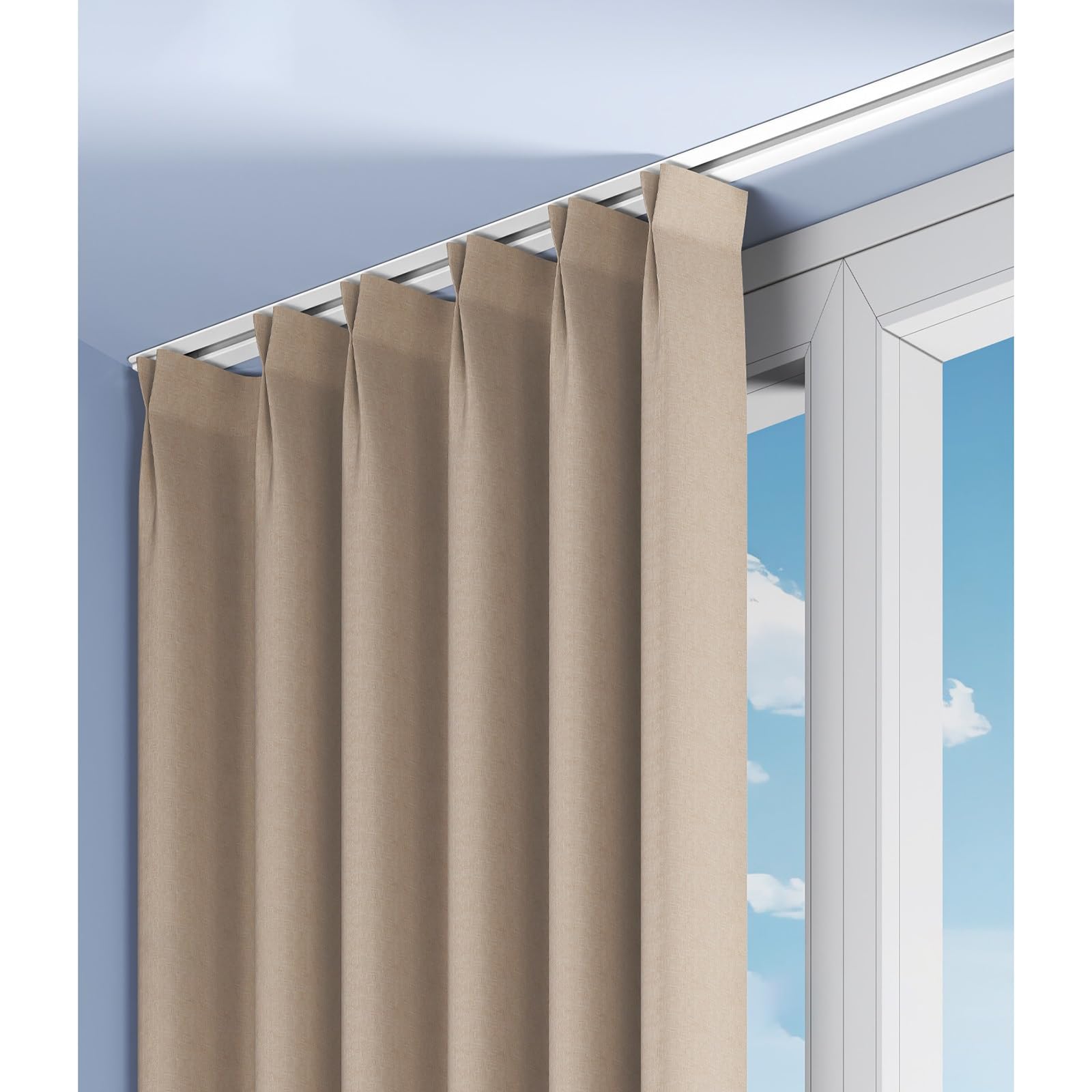 Heavy Duty Ceiling Curtain Track System, Customized Room Divider Curtain Rail/Straight Drapery Track Set, Room Divider Rod for Office/Bedroom/Hospital/Bay Window(450cm/14.8ft)