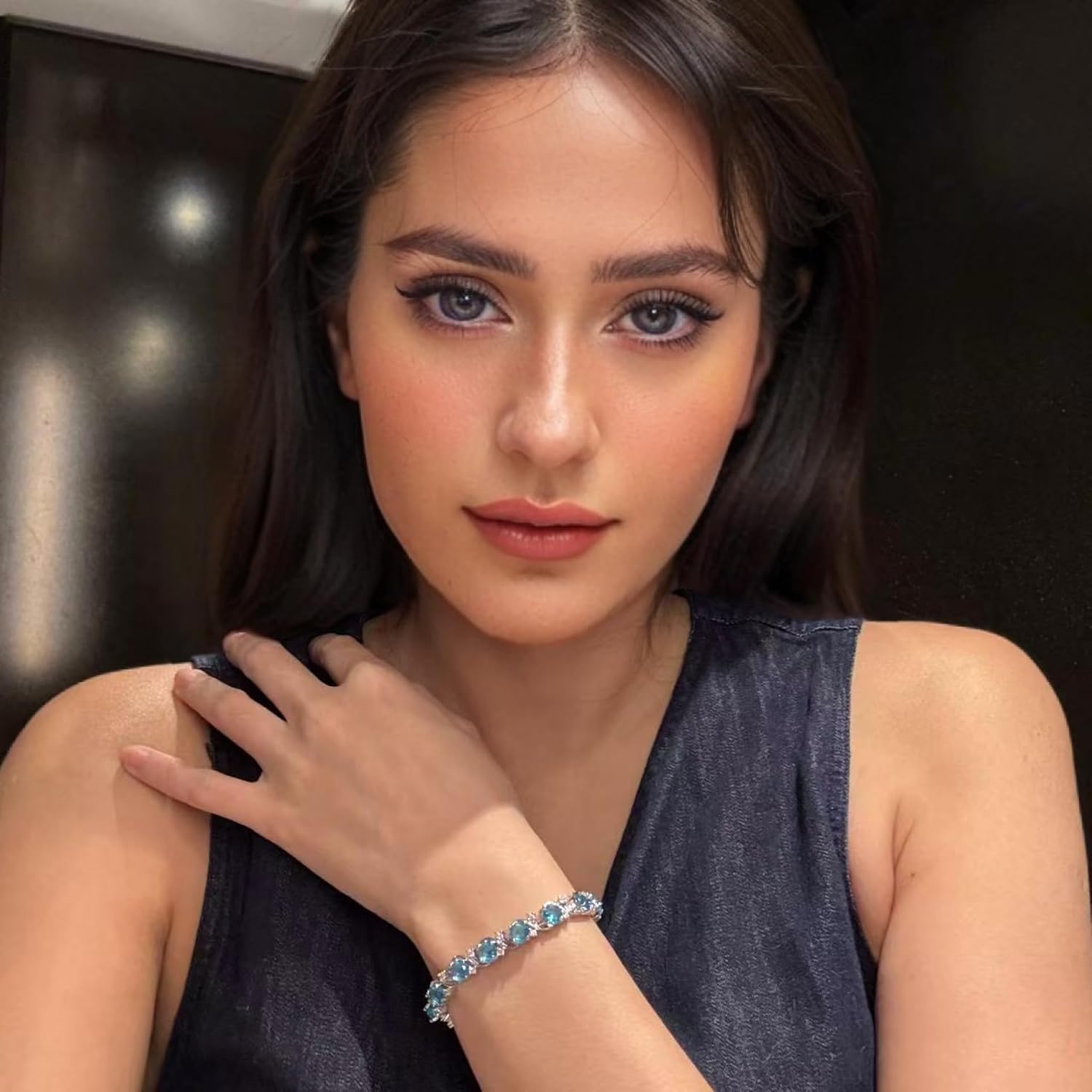 RIZILIA BLOSSOM Tennis Bracelet & Round Cut CZ [6 Colors available] in White Gold Plated, 7" - Image 4