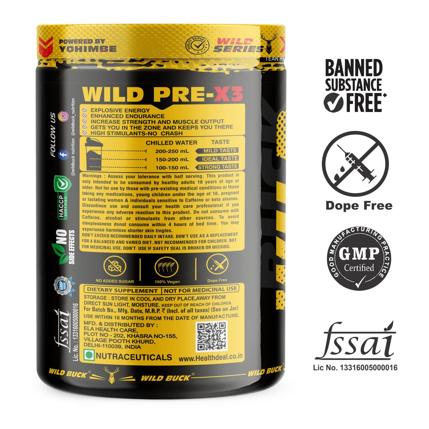 WILD BUCK Wild Pre-X3 Hardcore Pre-Workout Supplement,Energy Drink With Creatine Monohydrate,Arginine Aakg,Beta-Alanine - For Men & Women [30-60 Servings,Sour Gummies,255 G] Free Shaker,2 Count — Amazon image 3