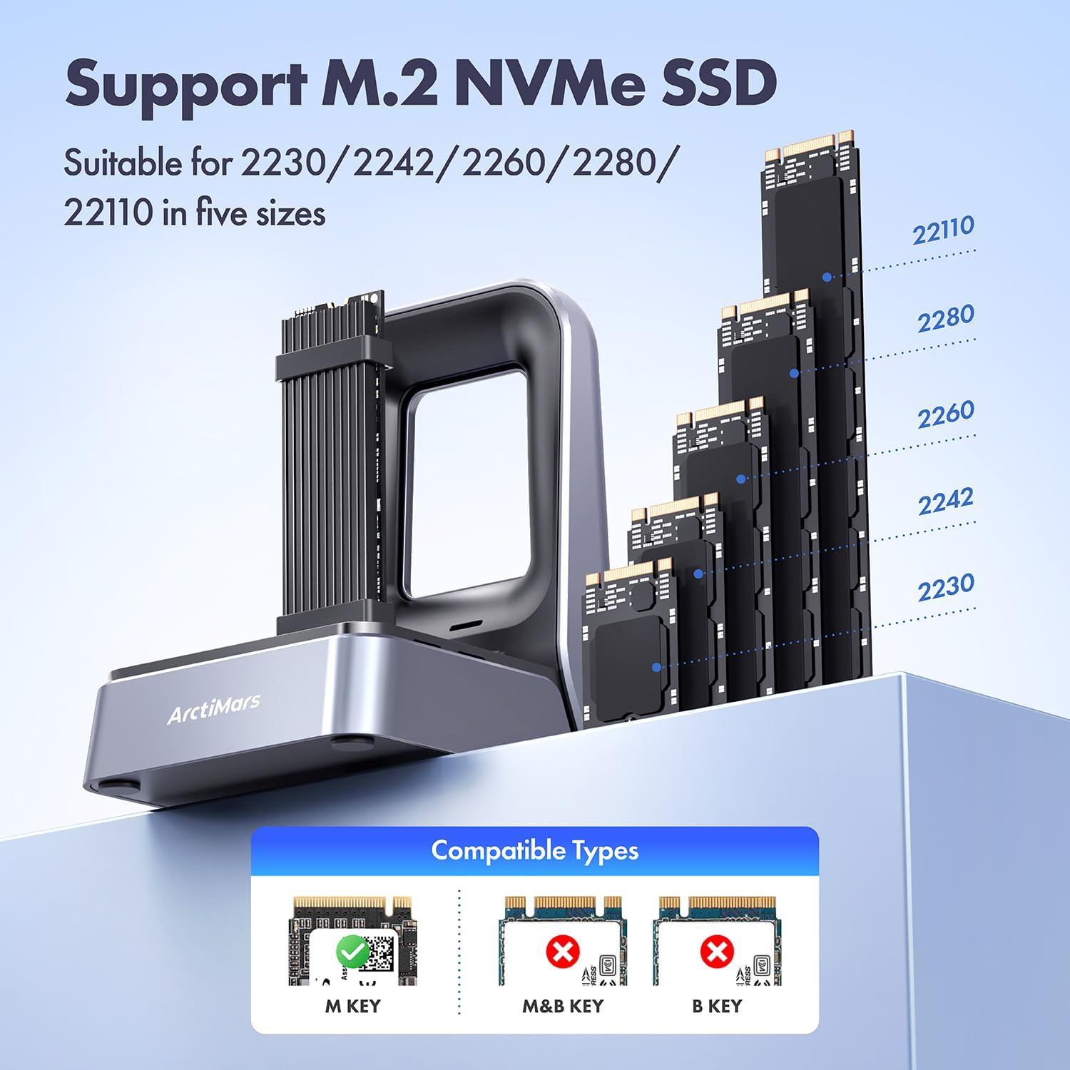 Tool-Free M.2 NVMe & SATA to USB C 20Gbps Docking Stationfor M Key, B+M Key Support 2280 2260 2242 2230 SSDs (2628-40GB Dock)