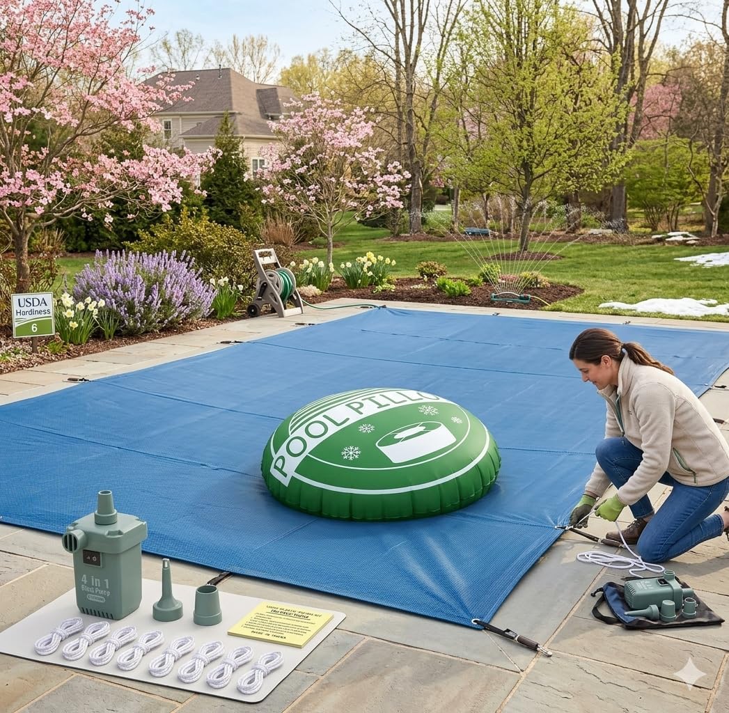 Above Ground Pool Pillow - 5x5 Ft Round Air Pillow for Winterizing, 0.5mm Extra PVC Material, Pump & Ropes & Patches Included,Green (2 Pack)