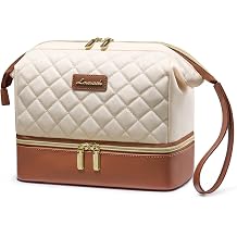 LOVEVOOK Travel Makeup Bag, Portable Double Layer Cosmetic Bag For Women