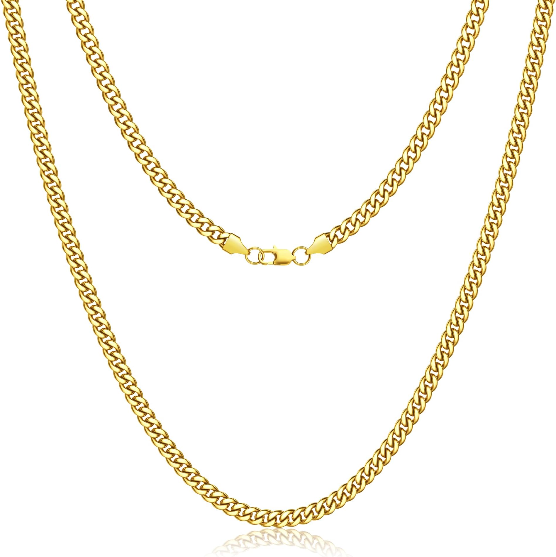 Italian Cuban Link Chain for Men Women 3.5mm/5mm/6mm/10mm Stainless Steel Necklace for Men Silver/14K Gold Plated Mens Necklace Chain 16/18/20/22/24/26/28/30 Inch