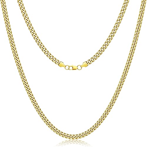 LOYALLOOK Italian Cuban Link Chain for Men Women 3.5mm/5mm/6mm/10mm Stainless Steel Necklace for Men Silver/14K Gold Plated Mens Necklace Chain 16/18/20/22/24/26/28/30 Inch