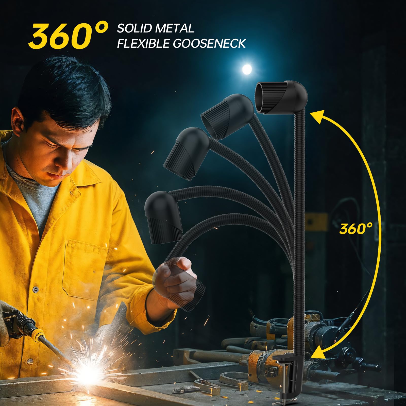 Nueva luz de abrazadera, luz de máquina de torno de 18 W, luz de trabajo flexible de 2160 lúmenes para fresadora CNC, iluminación de prensa de taladro (base de clip)