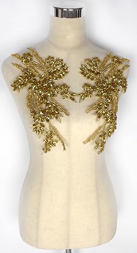 Miniatura 2 de La Belleza - 1 par de diamantes de imitación hechos a mano con apliques para ropa, 11.8 x 6 pulgadas, decoración de vestido de boda, apliques de