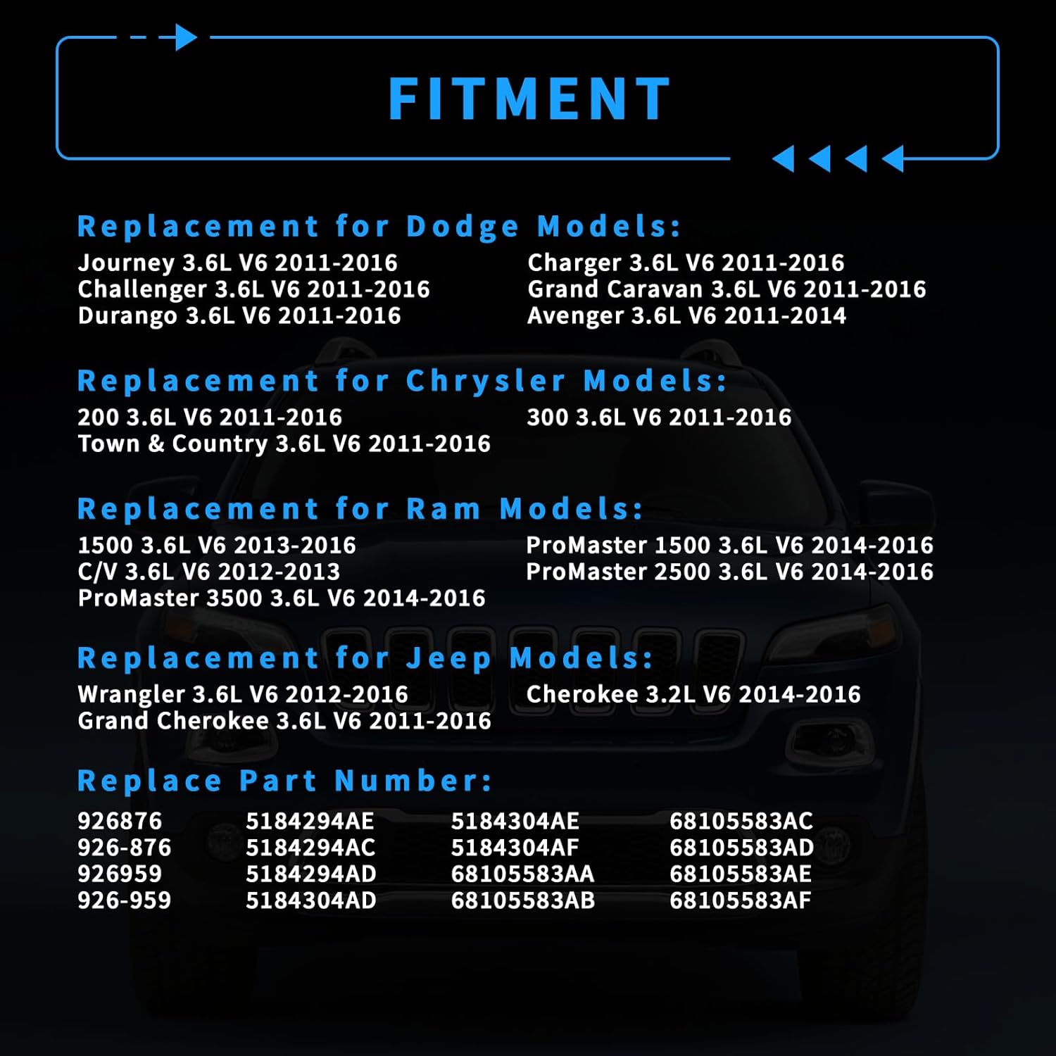 68105583AF 926-959 Aluminum Engine Oil Filter Housing Adapter Assembly with Sensors and Gaskets Replacement for Chrysler 200 300 Dodge Ram Challenger Jeep Wrangler 3.6L V6