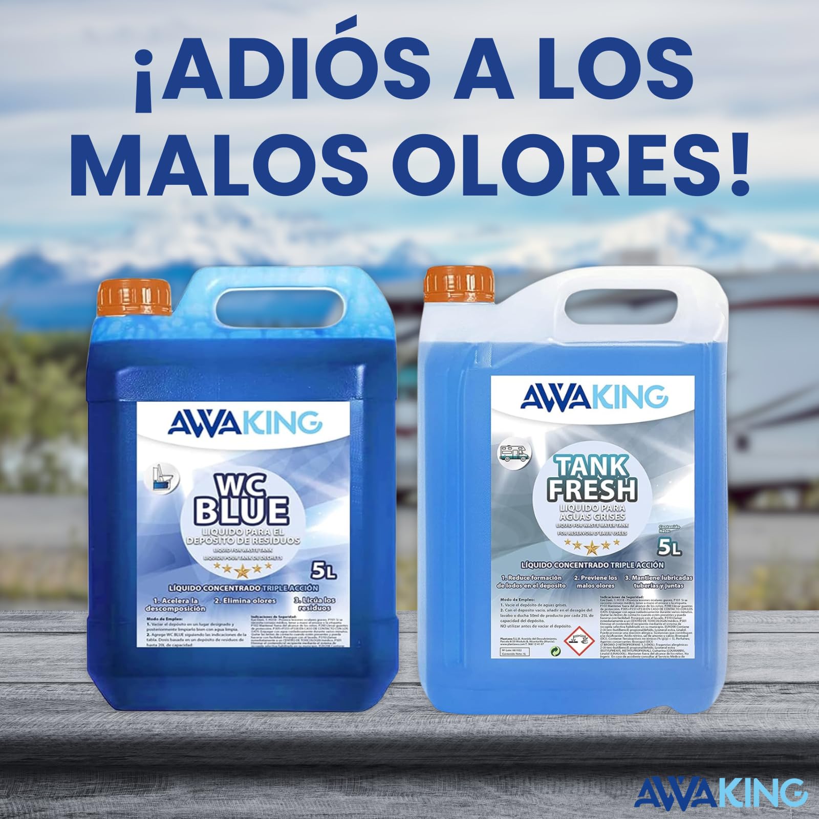 Liquido WC Quimico WC Blue 5L + Tank Fresh 5L,Aditivo para Aguas Negras y Aguas Grises, Caravanas,Depósito Residuos Autocaravanas,Sanitary Fluid,Concentrado,Líquido Potty,WC Quimico Autocaravanas