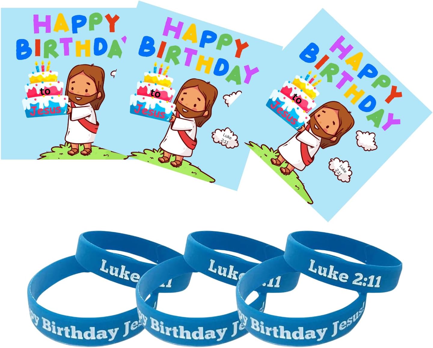 Biblebanz 25 Sets Happy Birthday Jesus Cards & Bracelets – Luke 2:11 Christmas Favors