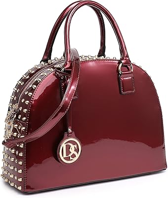 Dasein Patent Rhinestone Handbags for Women Studded Dome Zip Around Shoulder Bags Designer Purses, COLOR-RED