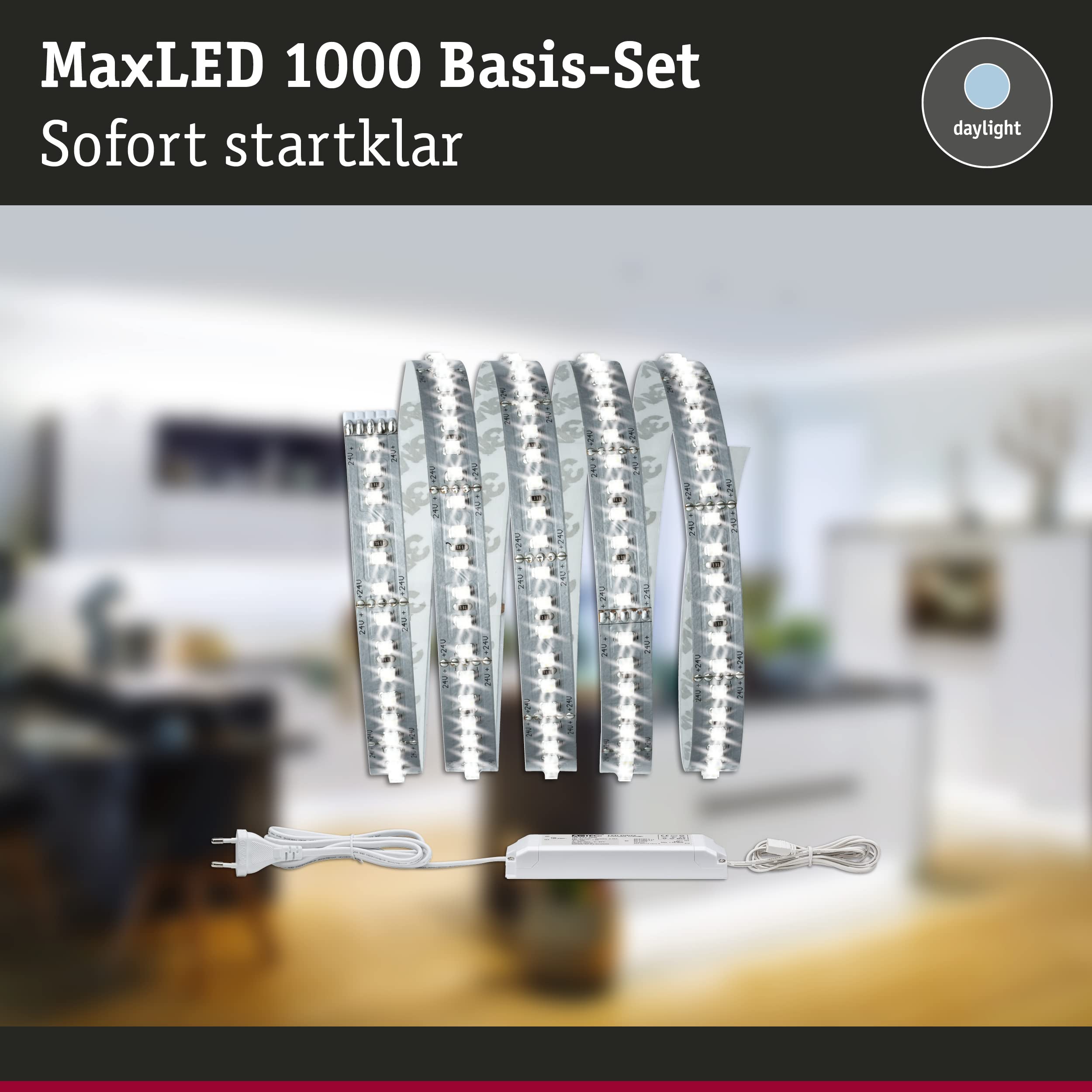 Paulmann 70586 Function MaxLED 1000 zestaw basis 1,5 m białe światło dzienne 17W 230/24V 36VA srebrny 70586 LED taśma św. pasek św. wąż świetlny