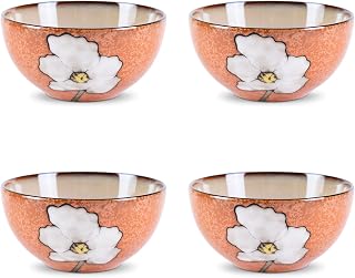 28oz Ceramic Bowls Set of 4 for Kitchen, 6 Inch Hand-painted Floral Serving Bowls, Dishwasher Microwave Oven Safe, for Salad, Pasta, Ramen, Rice & Dessert, Breakfast Lunch Dinner, Pink