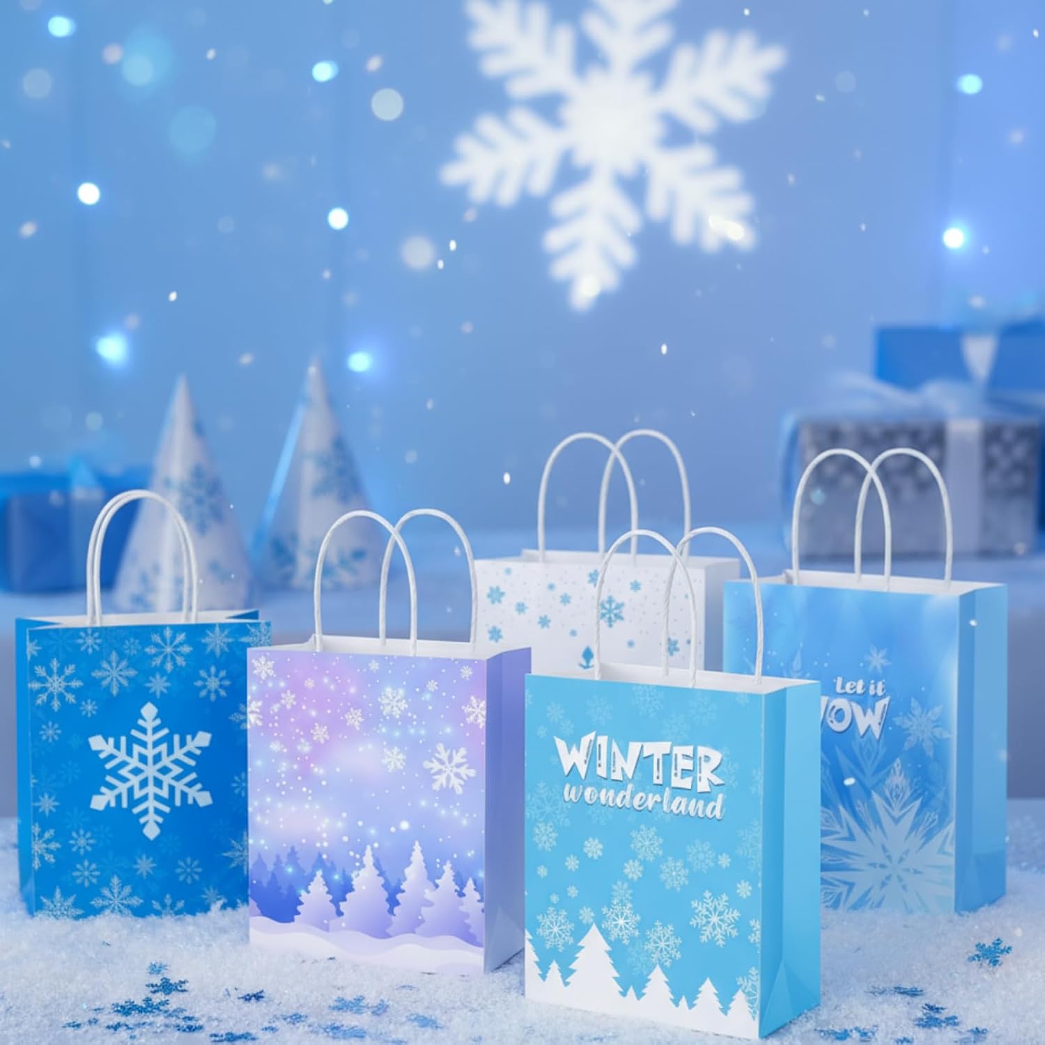 Henoyso 36 Pcs Snowflake Gift Bags with Handles Party Favor Goodie Bags Winter Wonderland Treat Bag for Candy, Christmas Holiday Supplies - Image 8
