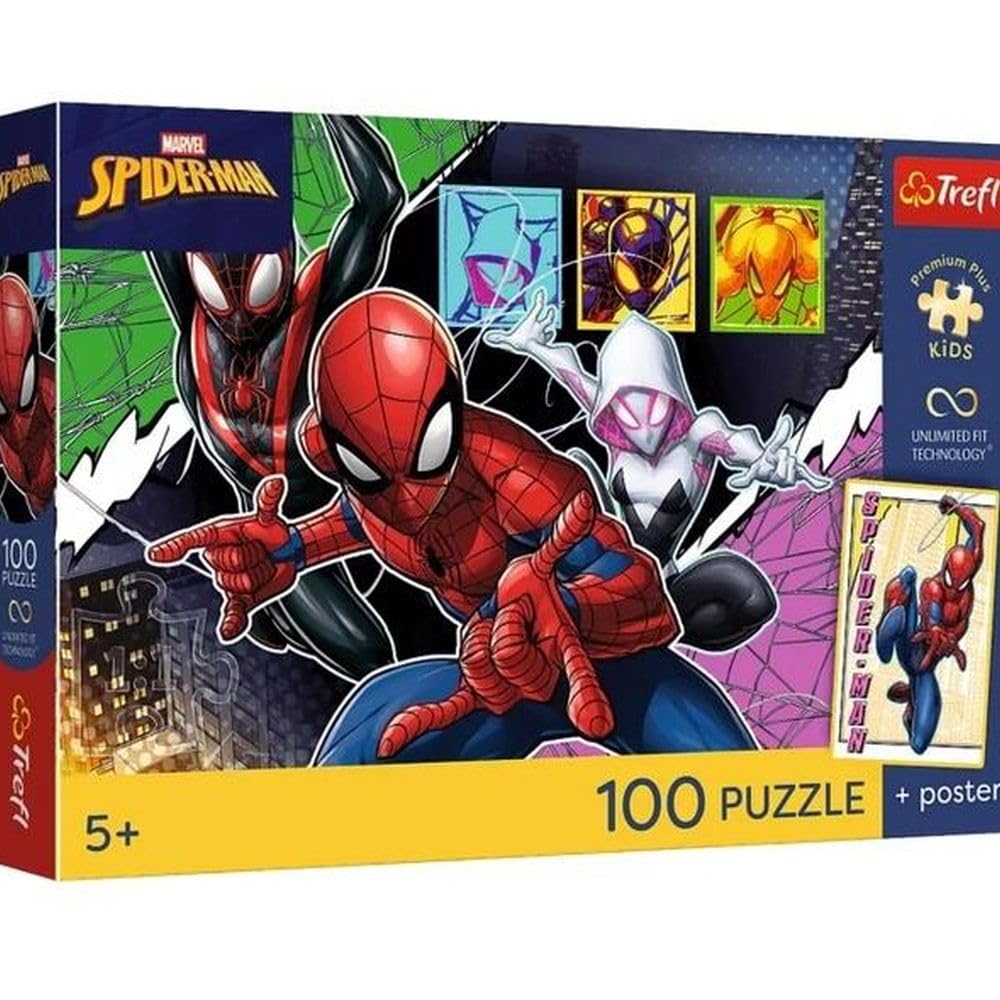 Trefl - Heroic Spider - 100 Elements - Colorful Puzzle with Fairy Heroes, Combine with Yourself, Unique Poster in Set, Creative Entertainment, Fun for Children from 5 years