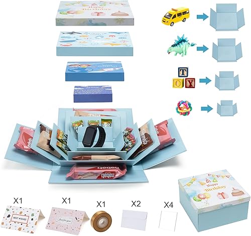 Miniatura 3 de Paquete de 8 cajas de regalo con tapas, 4 cajas de regalo sorpresa explosión y 4 cajas de regalo cuadradas de papel blanco, caja explosiva para