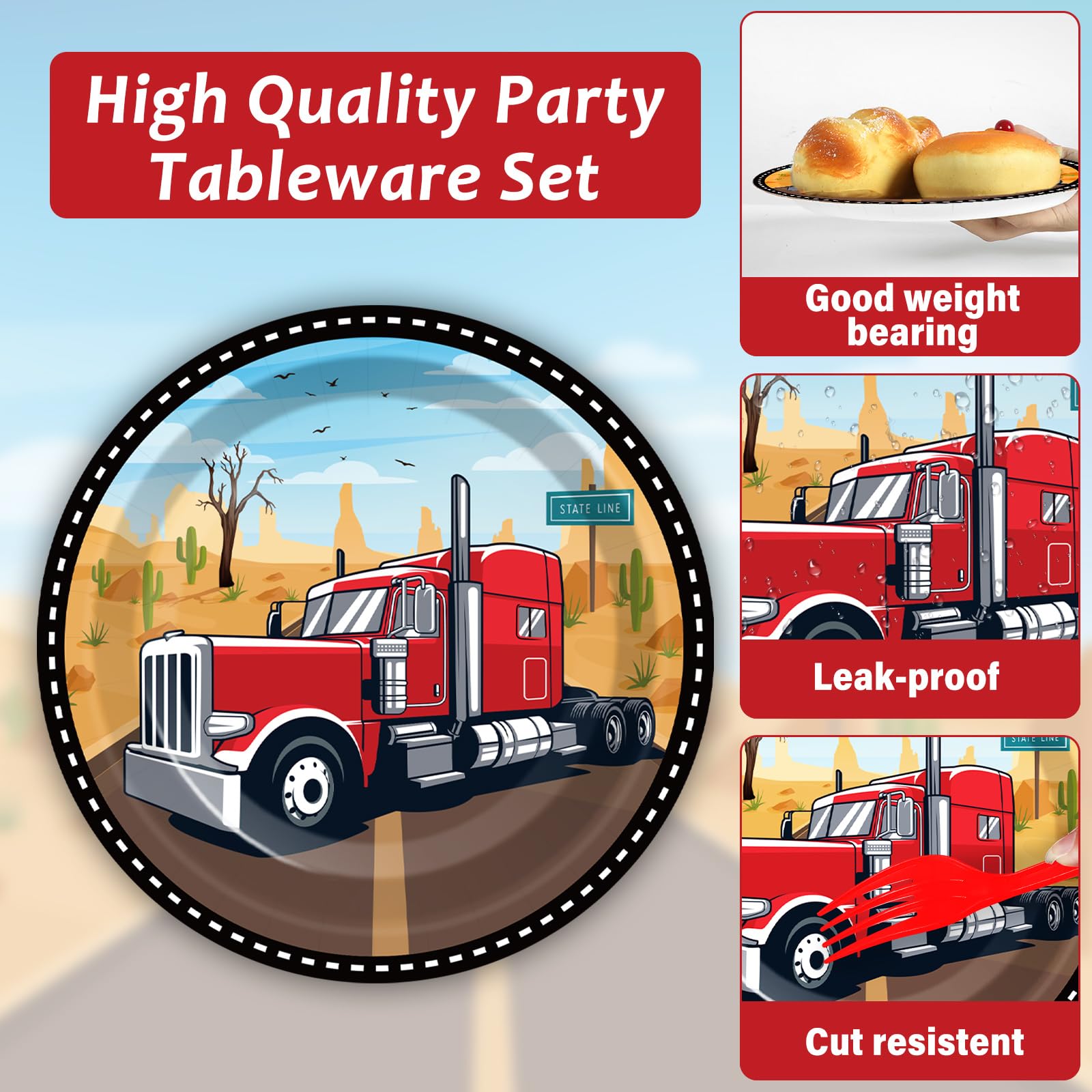 Snapklik.com : Gisgfim 96 Pcs Semi Truck Party Supplies Paper Plates ...