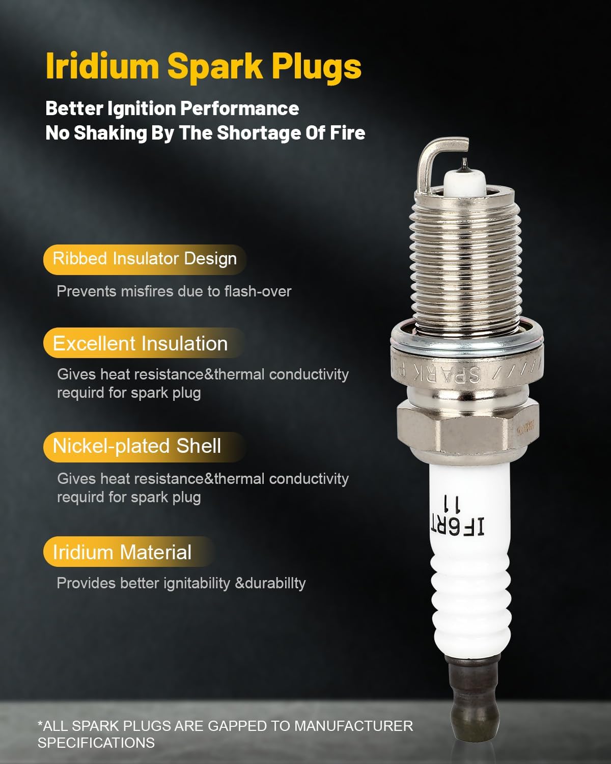 OCPTY Suitable 2007-2008 for Honda Fit 1.5L/L4 Automotive Replacement Ignition Coils 3-Pins #UF581 (Set of 4 Ignition Coils with 4 Iridium Spark Plugs)