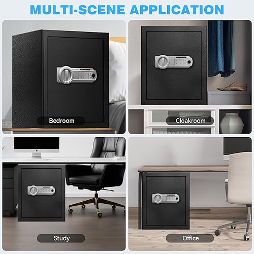 Miniatura 9 de Caja fuerte biométrica de huellas dactilares grande para el hogar - Caja fuerte de seguridad de 2.4 pies cúbicos con modo de desbloqueo doble,