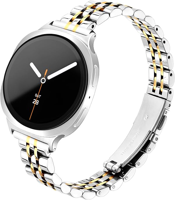 Correa de metal delgada de acero inoxidable para Samsung Galaxy Watch 9/8 de 40mm 44mm/Galaxy Watch 8 Classic de 46mm para mujer, pulsera de repuesto elegante para Samsung Galaxy 9 8 - Plata/Oro