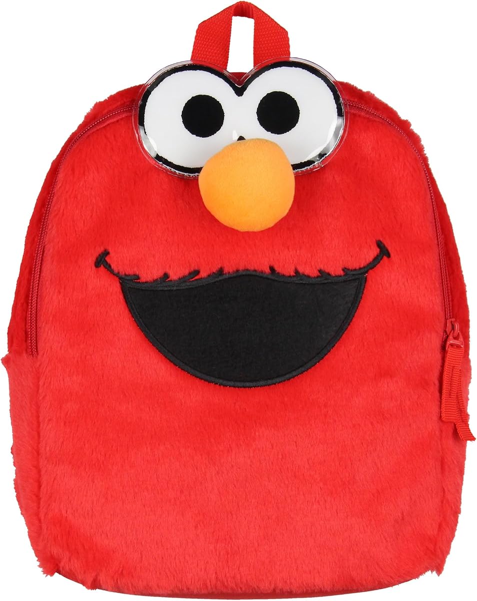 Sesame Street Plush Furry Elmo Smile Face 12 Inch Backpack For Daily Use