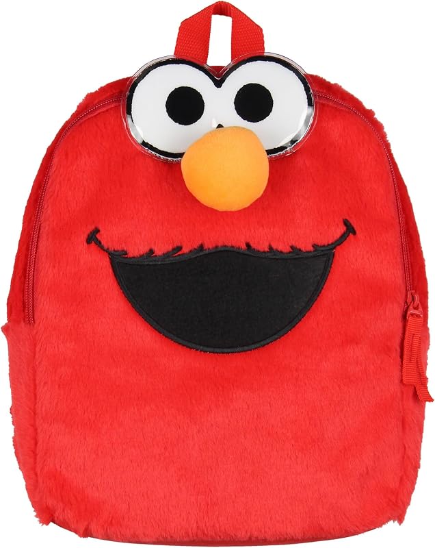 Sesame Street Plush Furry Elmo Smile Face 12 Inch Backpack For Daily Use