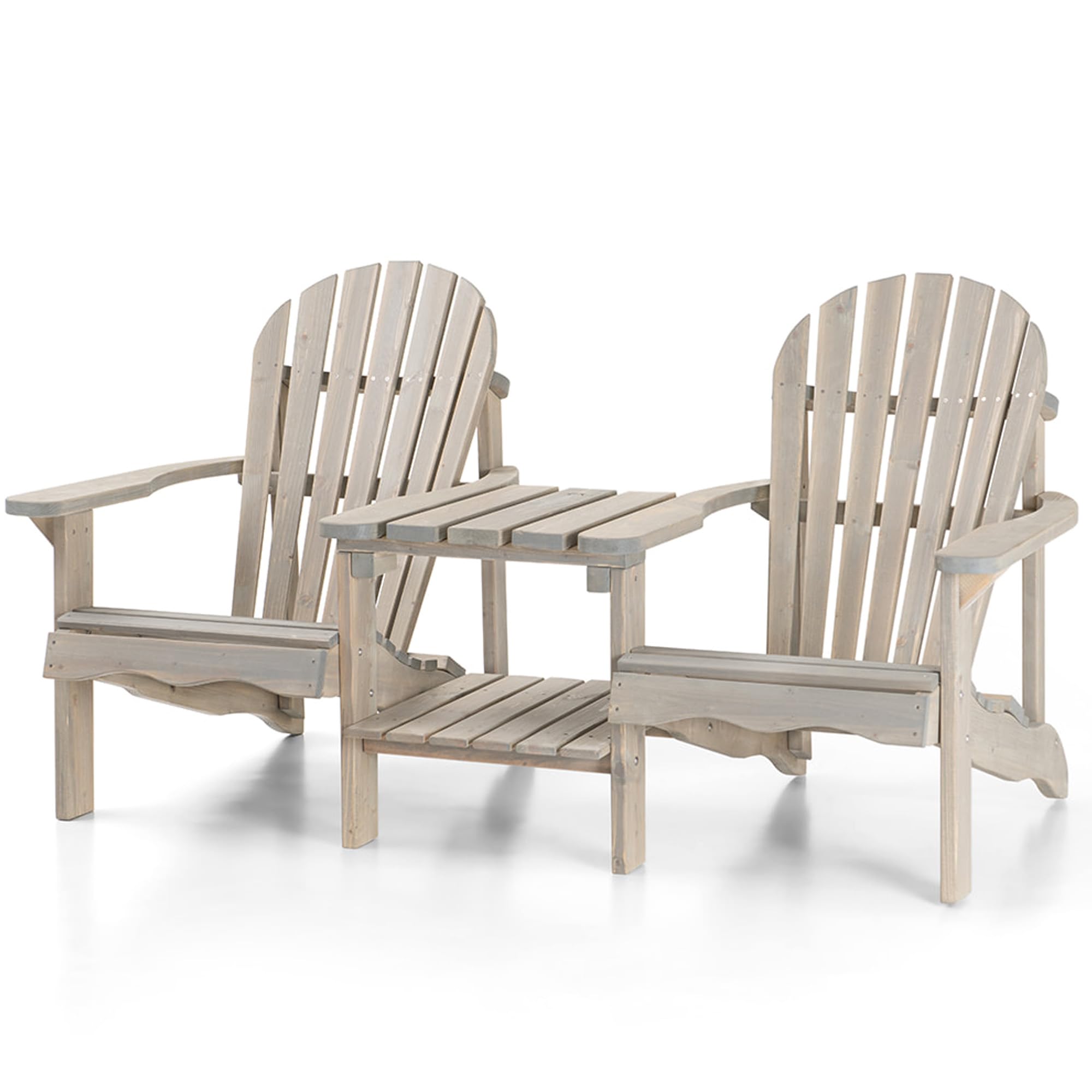 AMATA Silla Adirondack doble con mesa para exteriores, colección UNGURS - Comodidad para dos - Silla de madera resistente a la intemperie para patio, patio trasero y hogueras de jardín - Ergonómica y