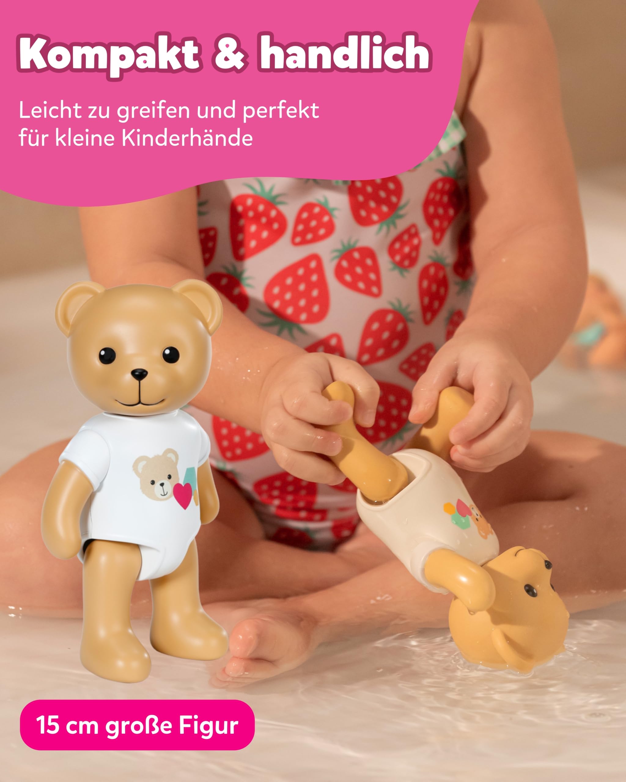BABY born Splish Splash Zabawka do kąpieli Teddy – rozmiar 15 cm – z mechaniczną funkcją pływania – działa całkowicie bez baterii – odpowiednia dla dzieci od 1 roku życia, kolor brązowy