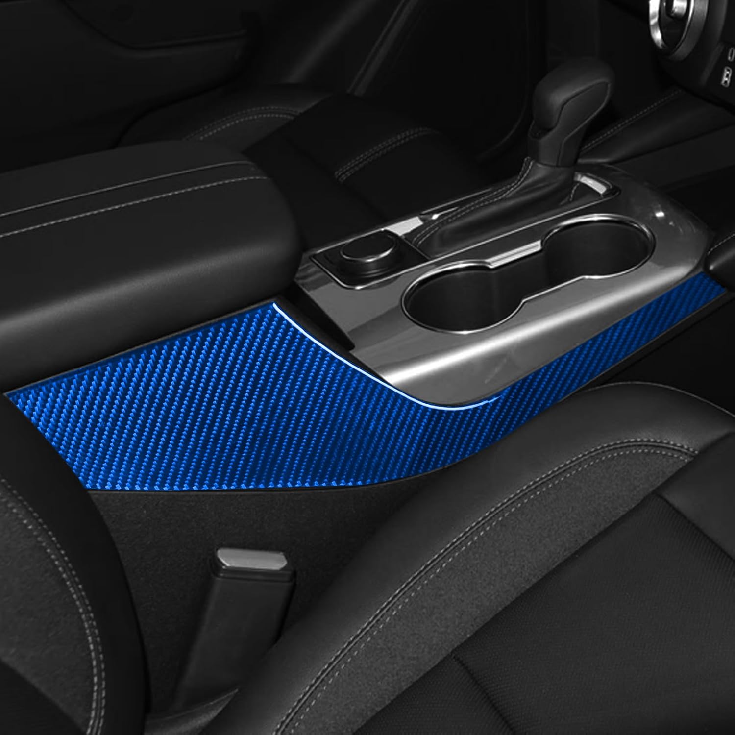 New Dark Blue Carbon Fiber Accessories Car Center Console Gear Shift Box Both Sides Trim Cover Interior Trim Sticker Decal for Chevrolet/Chevy Blazer 2019-2025 2020 2021 2022 2023 2024 2PCS