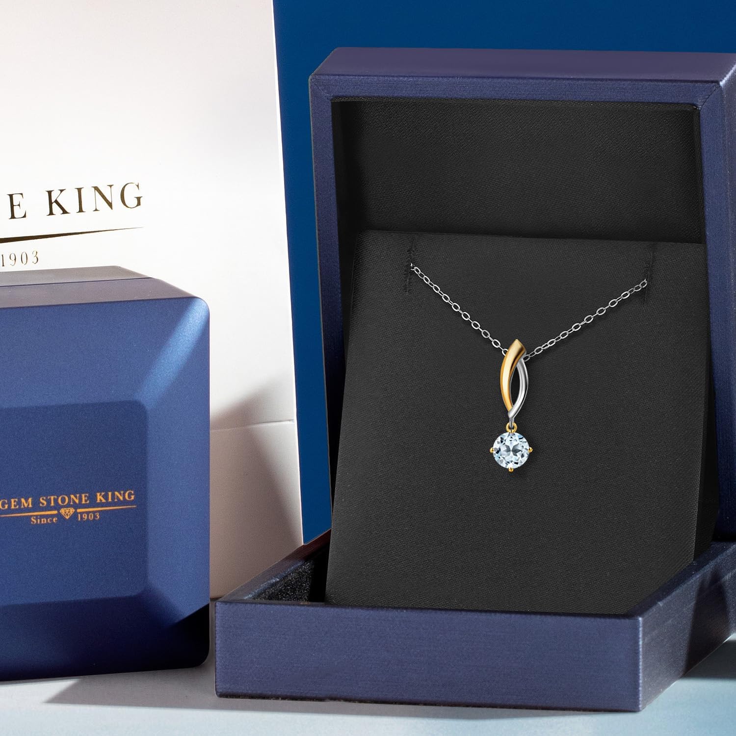 Gem Stone King 925 Silver and 10K Yellow Gold Sky Blue Topaz Pendant Necklace for Women | 1.00 Cttw | Gemstone November Birthstone | Round 6MM | With 18 Inch Silver Chain - Image 5