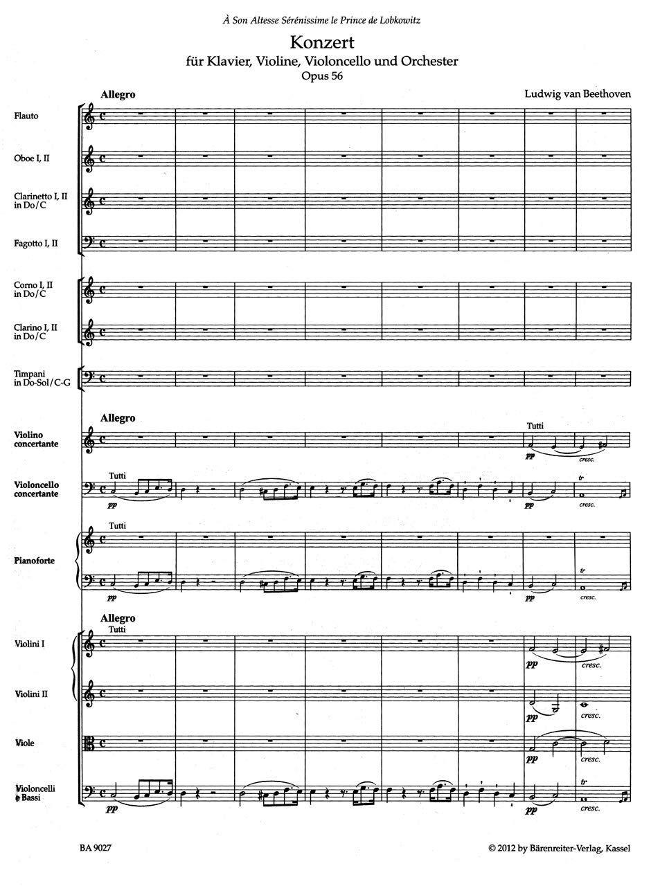 Konzert für Klavier, Violine, Violoncello und Orchester C-Dur op. 56 ""Tripelkonzert"". Partitur, Urtextausgabe