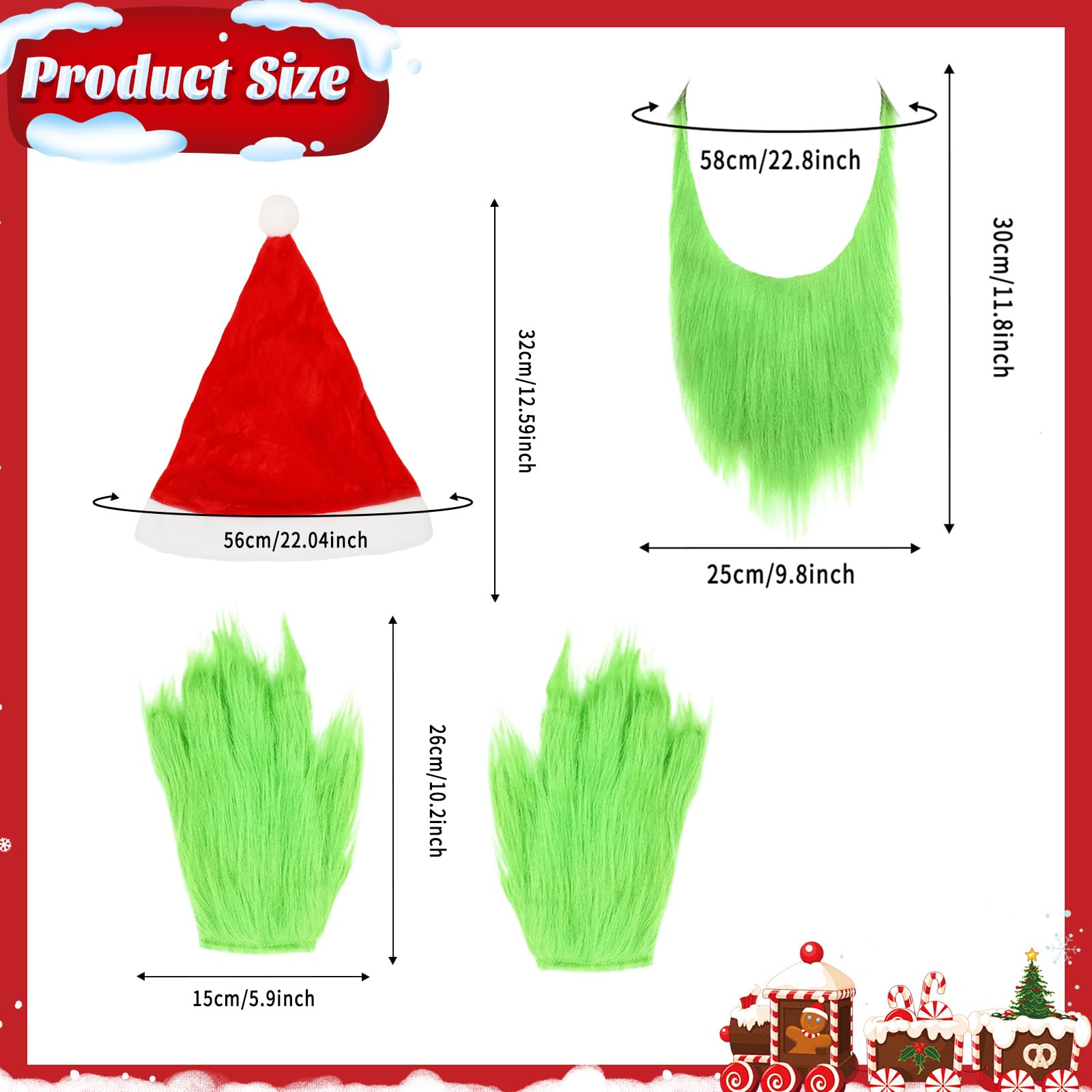 SINSEN Christmas Mask Furry Gloves Hat Green Big Monster Latex Full Head Mask Christmas Halloween Carnival Cosplay Costume Props Fancy Dress Mask for Adults - Image 3