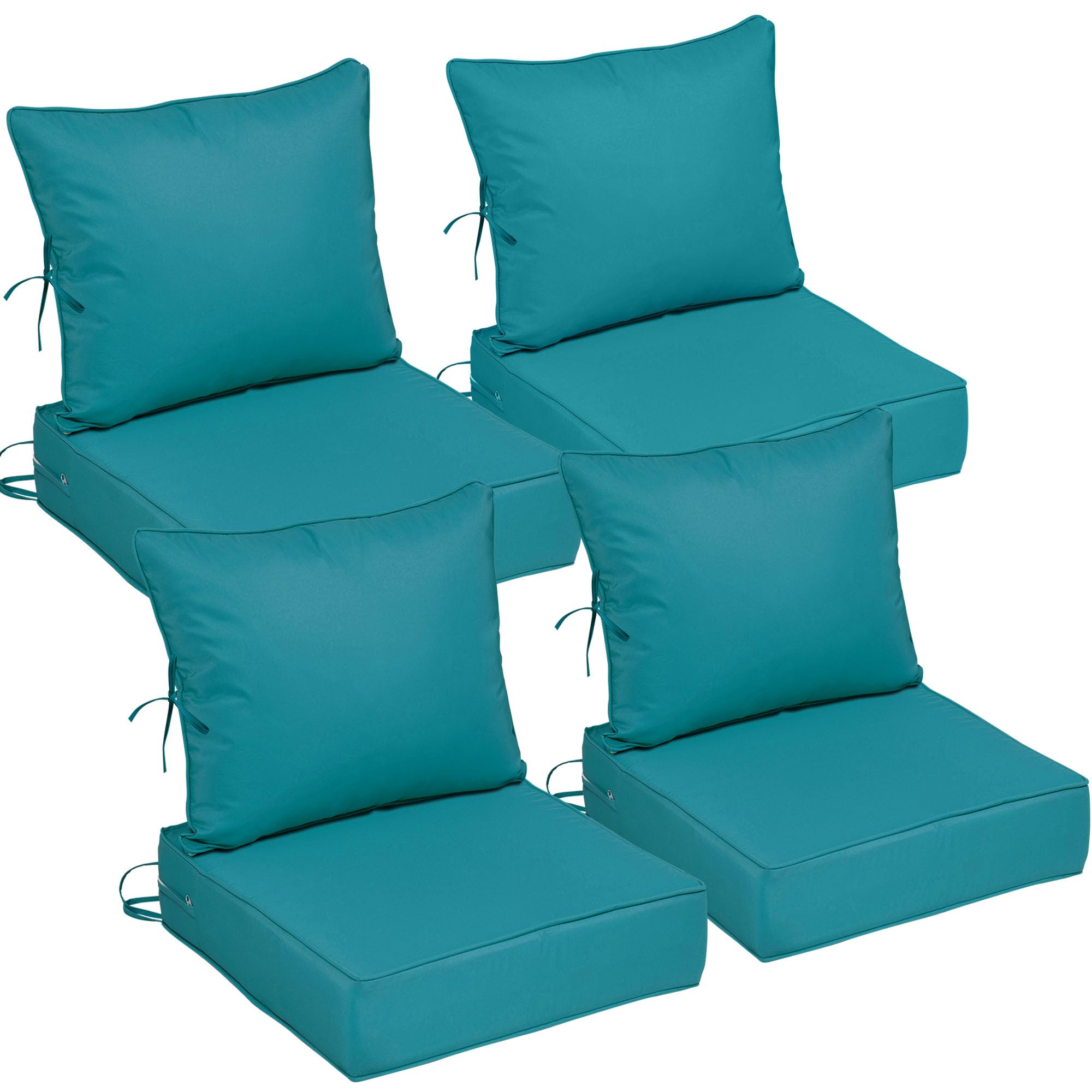 22x24 Outdoor Chair Cushions Set of 4, Waterproof Deep Seat Cushions for Patio Furniture with Removable Cover, Fade Resistant 4'' Outdoor Seat Cushion w/Ties&amp;Handle for Sofa Loveseat,Turquoise