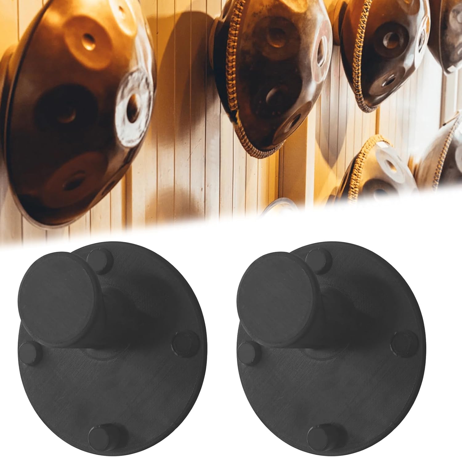 Handpan Drum Wall Mount, 2PCS Steel Tongue Drums Hanger with Rubber Buffers, Premium Hand Drum Holder Hand Pan Wall Mount for Handpan Players (Black+Black)