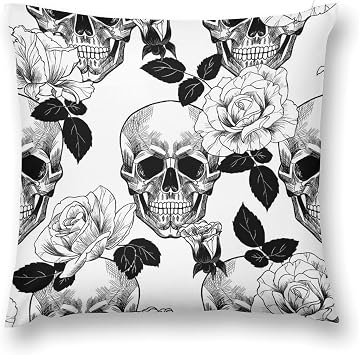 Gothic Skull Throw Pillow Covers Sugar Skull Floral Black White Decorations for Bedroom Living Room Farmhouse Sofa Pillows Bed Couch 22x22 Inch