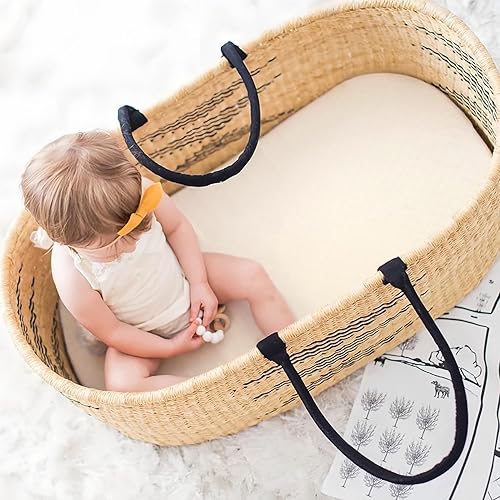 Vista 79 de Juego de 2 sábanas elásticas ultra suaves para moisés, ajuste universal para moisés, cesta de moisés, colchón rectangular ovalado, seguro y cómodo