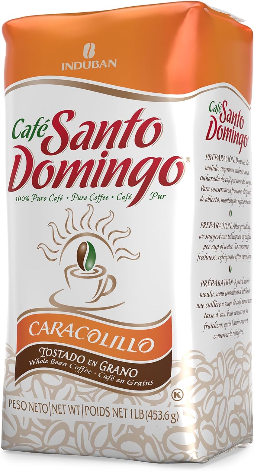 Café Santo Domingo Caracolillo, 16 oz Bag, Whole Bean Peaberry Coffee - Product from the Dominican Republic (Pack of 1)