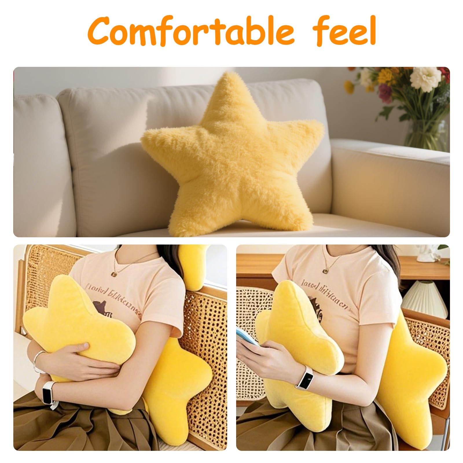 Children's Star Cushion,Soft Fluffy Cushion for Bedroom, Decorative Pillow for Boys & Girls (Yellow, 30cm) for Children & Teens