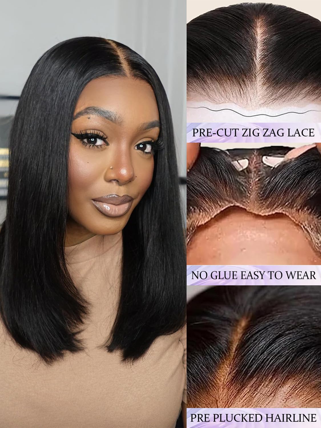 NOSTLAGIA Glueless Wigs Pre Plucked Pre Cut for Beginners Synthetic Lace Front Wigs for Women,Black Wig for Women 14 Inch Short Bob Lace Hairline Middle Part for Daily Party 3 Seconds to Wear NOSTLAGIA Glueless Wigs Pre Plucked Pre Cut for Beginners Synthetic Lace Front Wigs for Women,Black Wig for Women 14 Inch Short Bob Lace Hairline Middle Part for Daily Party 3 Seconds to Wear