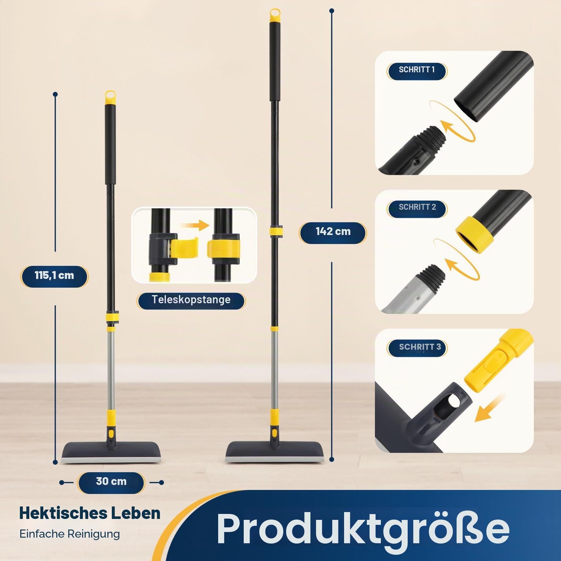 Yocada Boden-Scheuerbürste, 142 cm, Teleskopgriff, 2-in-1-Schabbürste, steife Borsten, Duschschrubber für die Reinigung von Terrasse, Badezimmer, Garage, Küche, Wand, Terrasse, Wanne, Fliesen