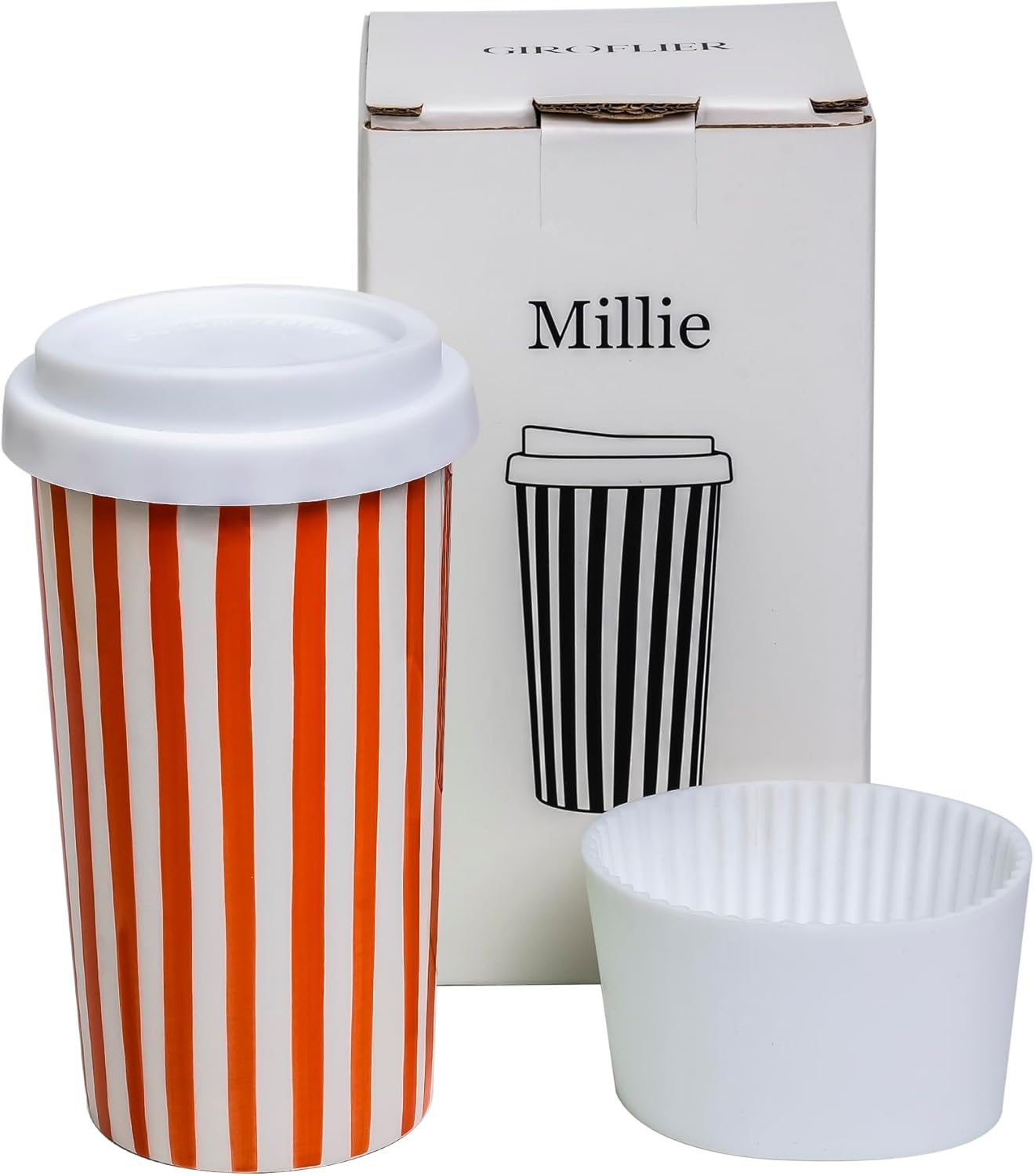 GIROFLIER Millie Ceramic Travel Mug With Lid, 12 Ounces